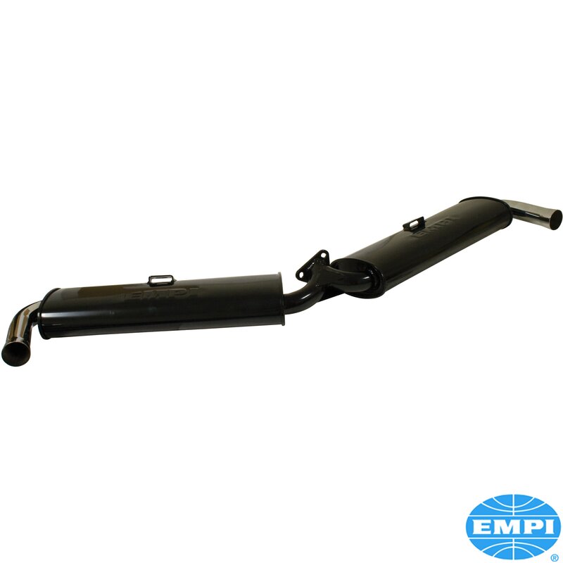 Eksosanlegg, Dual Quiet, sort med 2 kromspisser. Passer kun manifolder 00-3100-0 og 00-3102-0