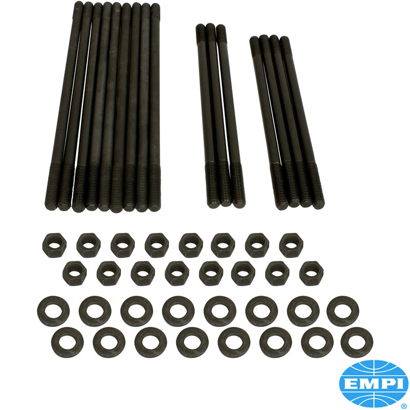 Piggsett for doble porthoder, +12,7 mm lengde, kromoly, 10 mm. Hvert sett er komplett med OE-stil herdede skiver og sekskantmuttere