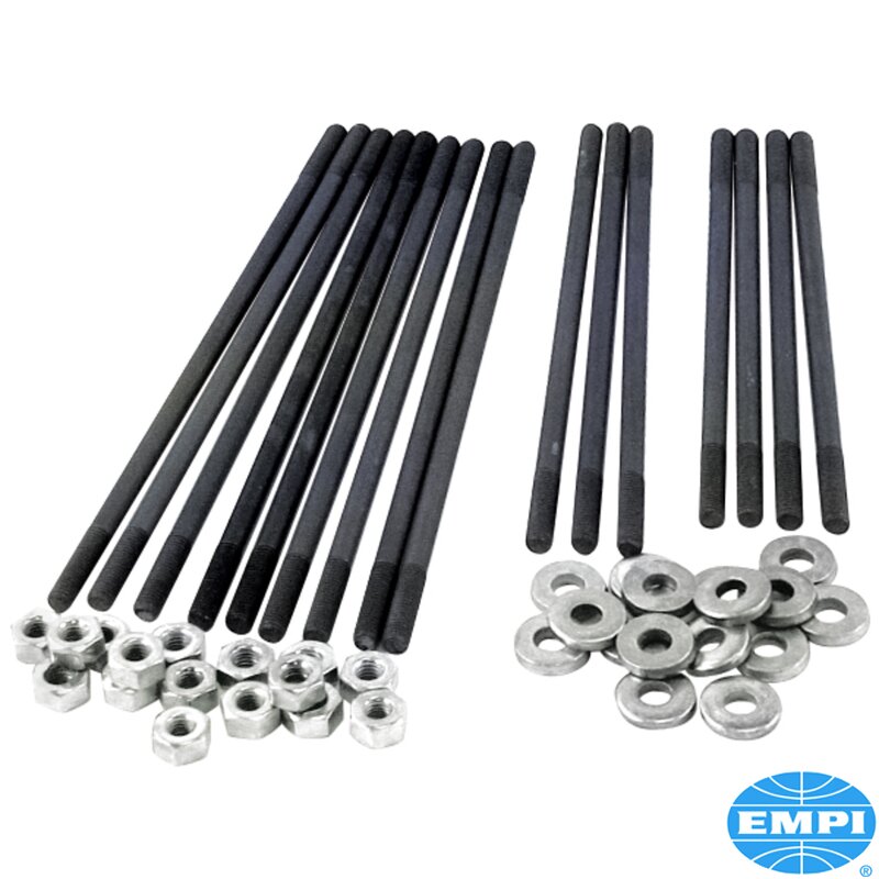 Piggsett for doble porthoder, standard lengde, kromoly, 8 mm. Hvert sett er komplett med OE-stil herdede skiver og sekskantmuttere