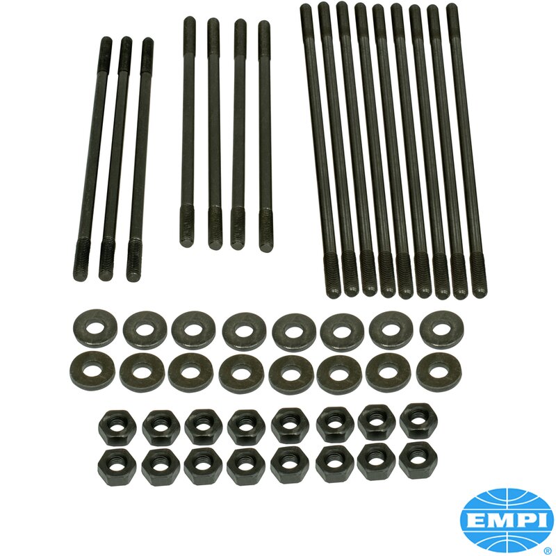 Piggsett for doble porthoder, +12,7 mm lengde, kromoly, 8 mm. Hvert sett er komplett med OE-stil herdede skiver og sekskantmuttere