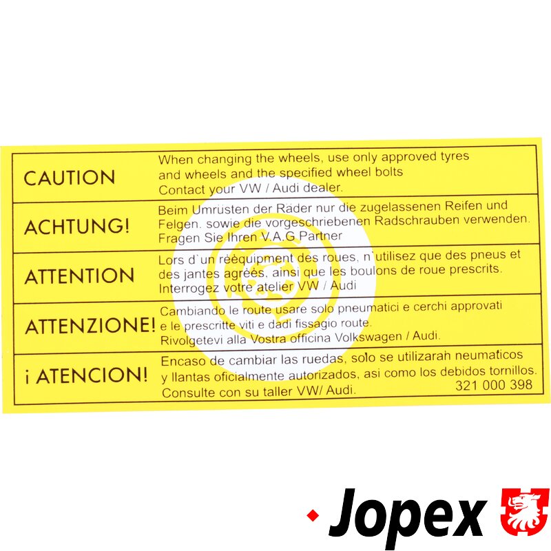 Caution Wheel Change Sticker