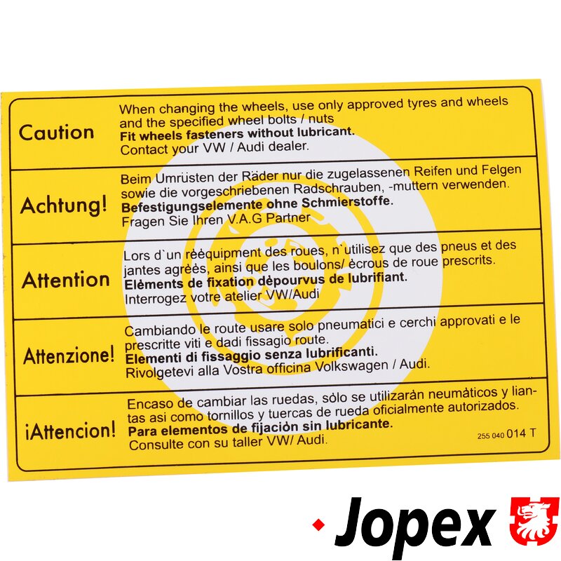 T25 Caution Wheel Change Sticker