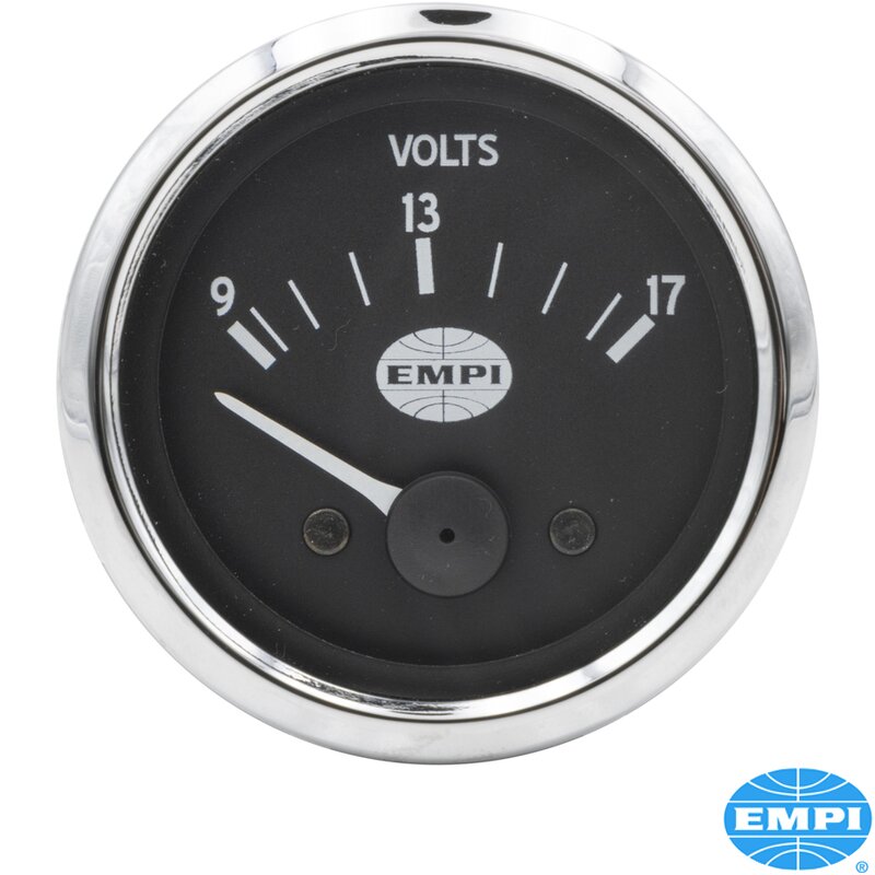 Voltmeter med kromring, 9–17 volt, Ø52 mm