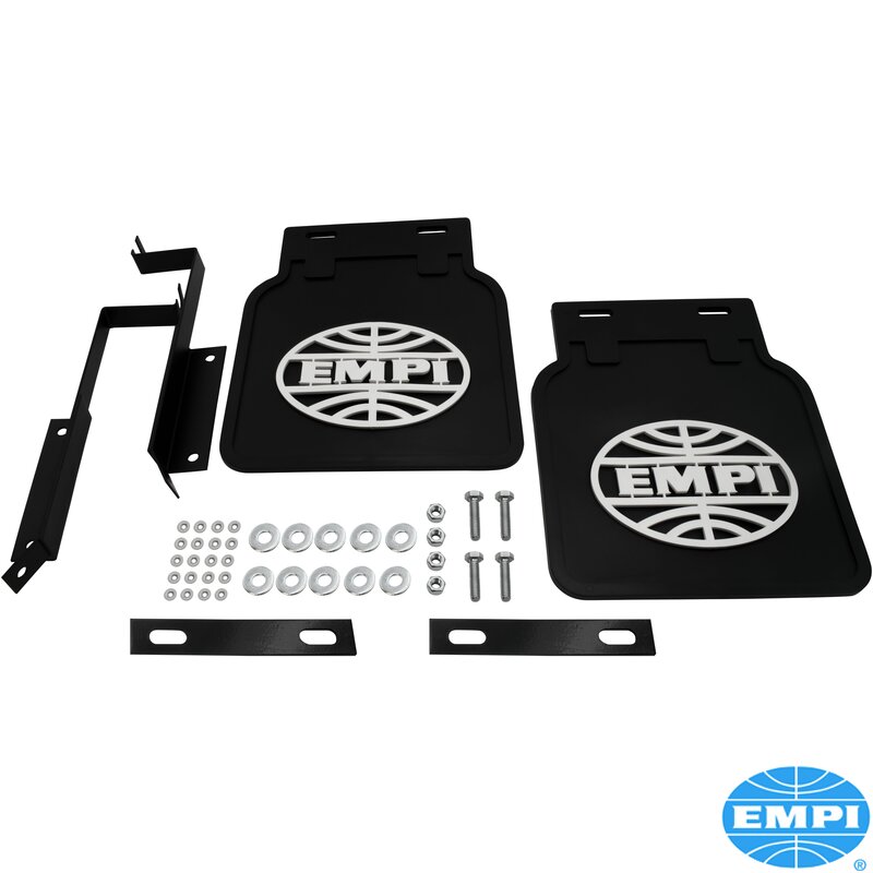 Baywindow Bus EMPI Mud Flaps - Black With White Logo