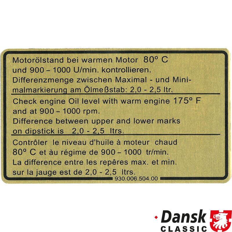 Porsche 911 Sticker, Engine Oil Level - 1977-80