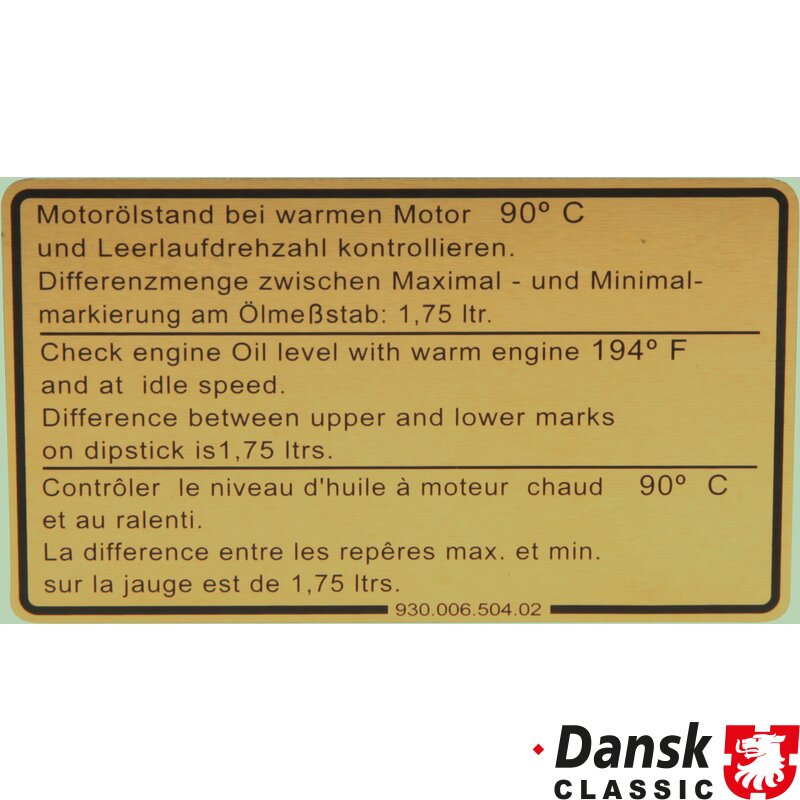 Porsche 911 Sticker, Engine Oil Level - 1980-89