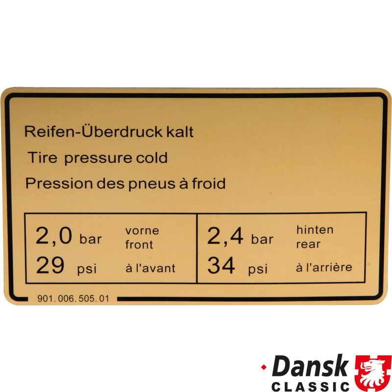 Porsche 911 Tyre Pressure sticker - 1973-83