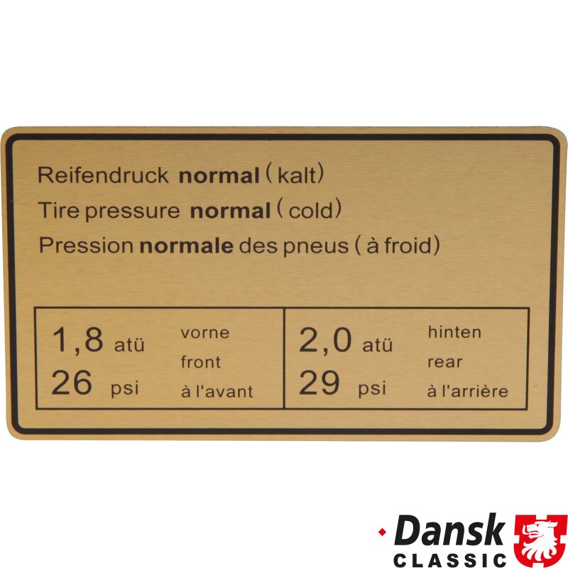 Porsche 911 Tyre Pressure Sticker - 1964-72