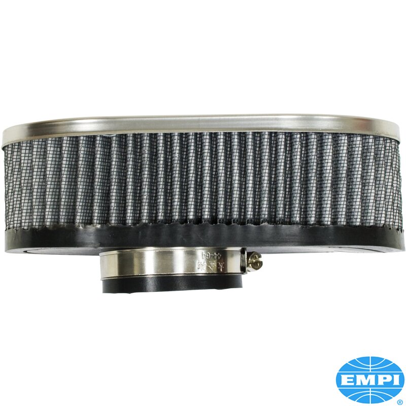 Luftfilter, gasbind, ovalt, med gummiflens, 2 3/4" høyt. Passer til standard VW-forgassere