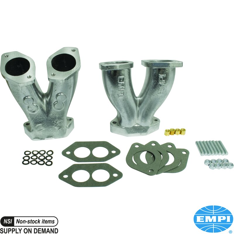 Innsugningsmanifold endesett, dobbel port, med NOX-bosser, med pakninger og feste. For HPMX- og IDF-forgassere