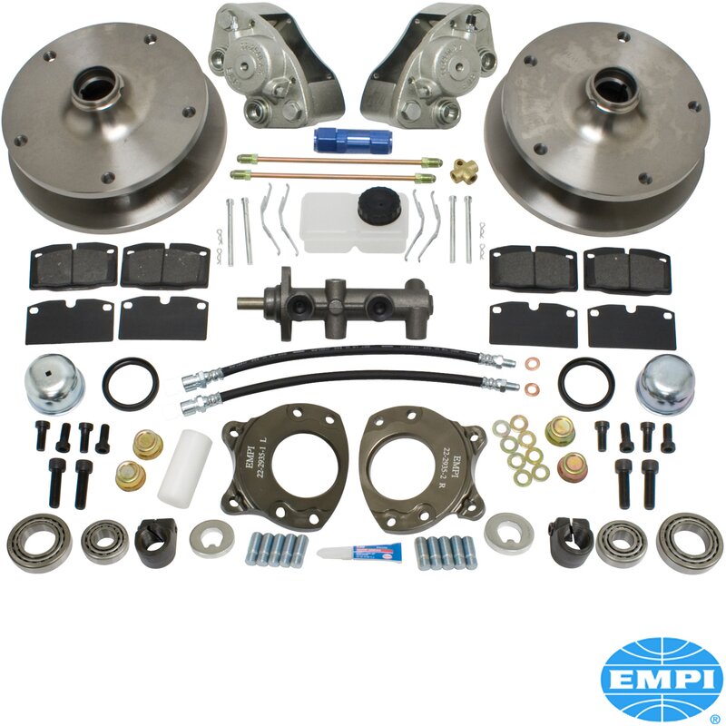 Skivebremsekonverteringssett, foran, LHD. Settet inneholder alle delene du trenger for å konvertere din VW til skivebremser