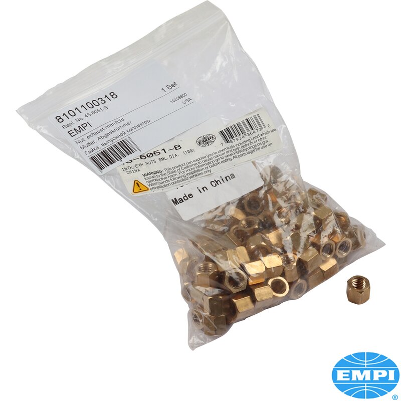 Brass M8 Nut With 11mm Head - Manifold Nut + Exhaust Nut