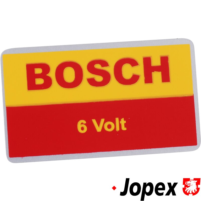 Klistremerke, "Bosch 6 Volt", gul/rød