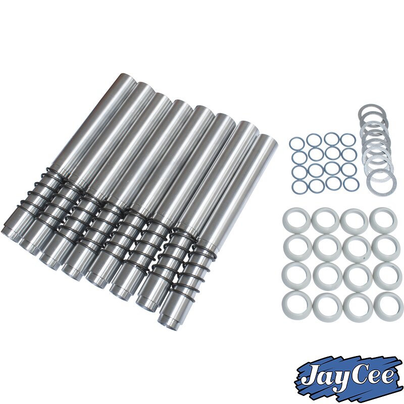 Lekkasjesikkert skyvestangrørsett med tetninger, aluminium, sølv. Med en større innside enn lager hjelper de med å fjerne skyvestenger fra forstyrrelser. Sett med 8