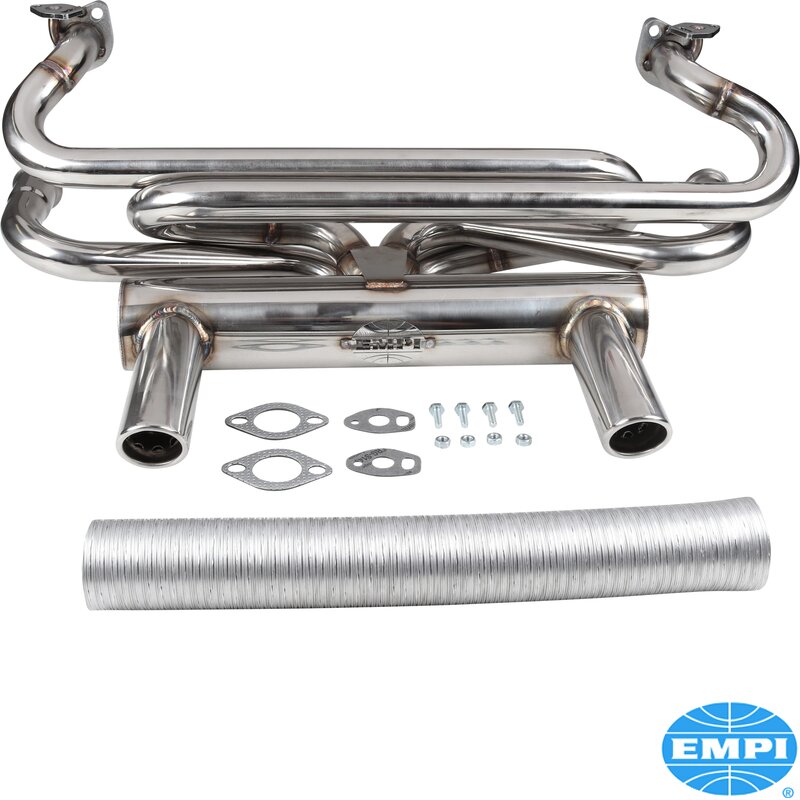 Eksosanlegg, med 2 spisser, rustfritt stål, 1 3/8" rør