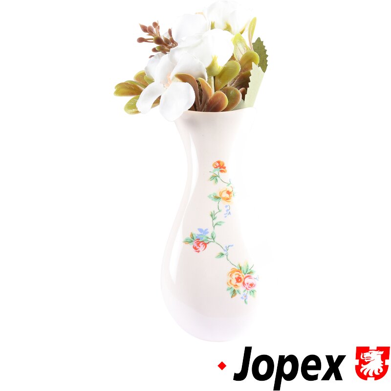 Blomstervase med plastblomster og monteringsbrakett