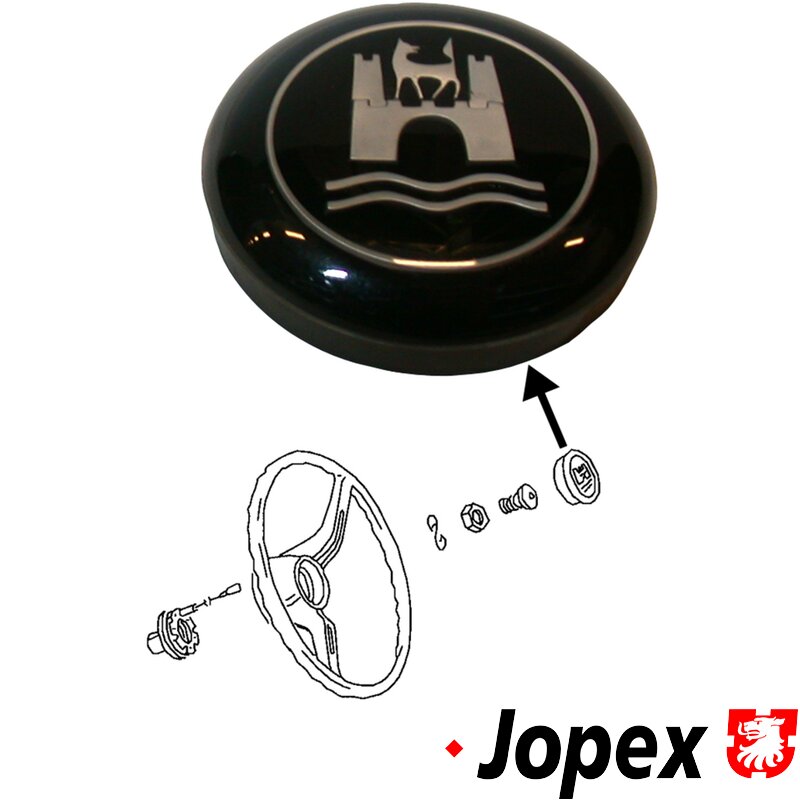 Splitscreen Bus Steering Wheel Horn Push - Black With Silver Wolfsburg Logo (Also 1950-59 Beetle)