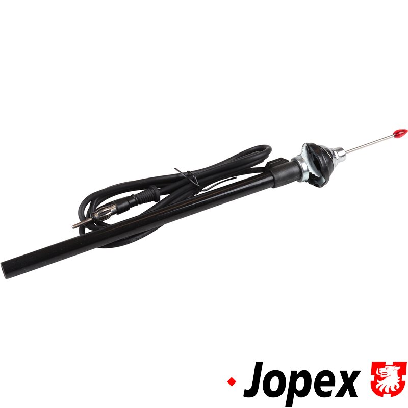 Antenne, Hirschmann-stil, teleskopisk, 0–45 graders justering, krom med rød knott