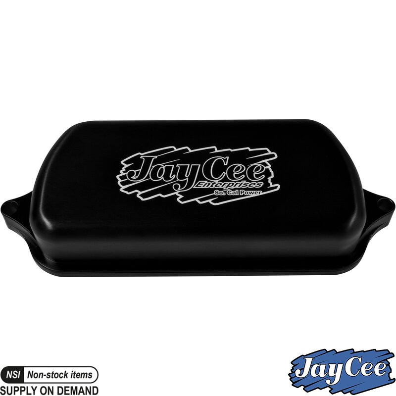 Ventildekselsett, bolt-on, med JayCee-logo, Billet Style, aluminium, svart, 2 deler